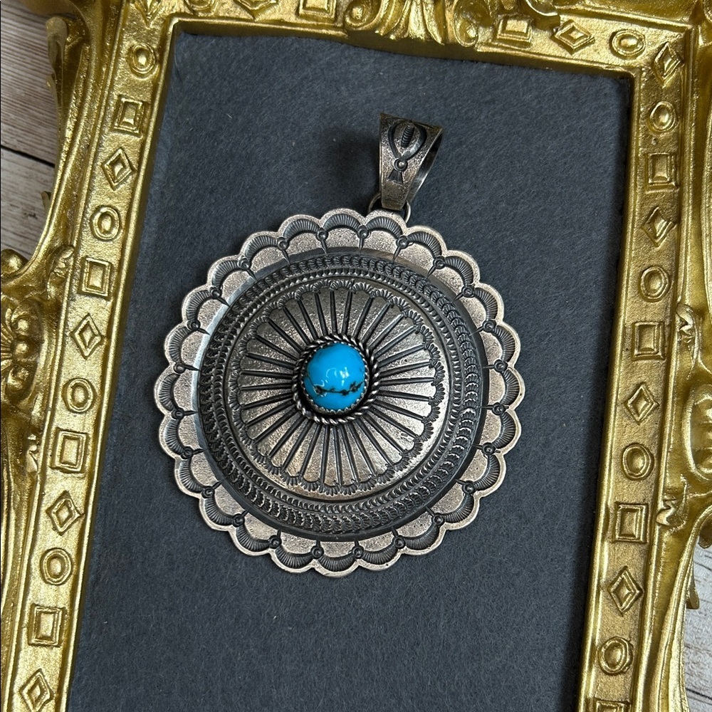 Kevin Billah Sterling Silver Pendant with Turquoise Center
